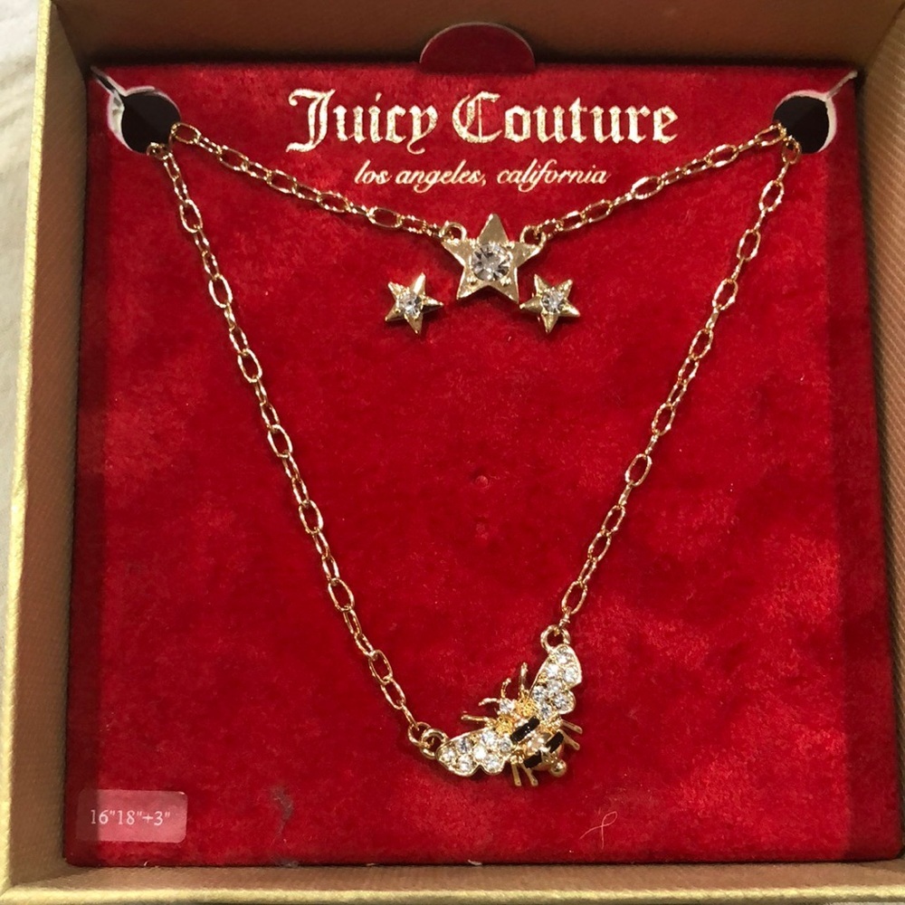 Juicy‎ Couture gold plated bumblebee & Star shaped studded cz layering necklace